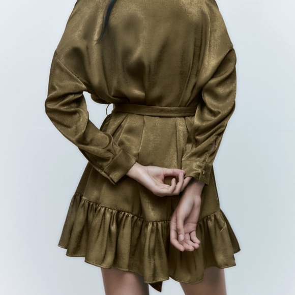 Zara satin effect shirt black dress - Picture 5 of 7